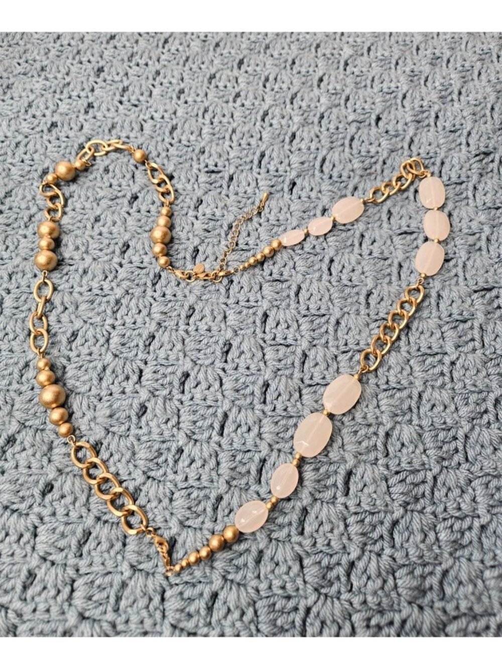 Lia Sophia Convertible Necklace Goldtone Pale Pink Beaded 40 - 43" 19" Doubled